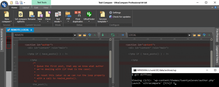 UltraCompare (โปรแกรมเปรียบเทียบความแตกต่างของไฟล์ โฟลเดอร์ และซอสโค้ด) : 