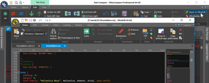 UltraCompare (โปรแกรมเปรียบเทียบความแตกต่างของไฟล์ โฟลเดอร์ และซอสโค้ด) : 