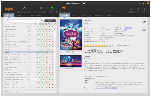 โปรแกรมจัดการข้อมูลภาพยนตร์ tinyMediaManager