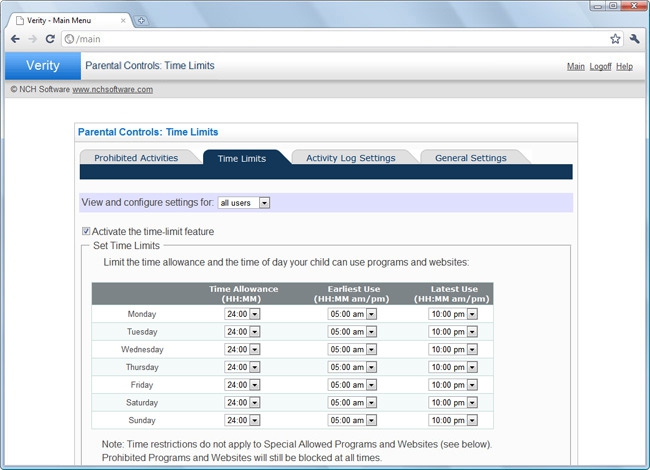 NCH Verity Parental Control (โปรแกรมช่วยตรวจสอบ และติดตามกิจกรรมบนคอมพิวเตอร์ของเด็ก) : 
