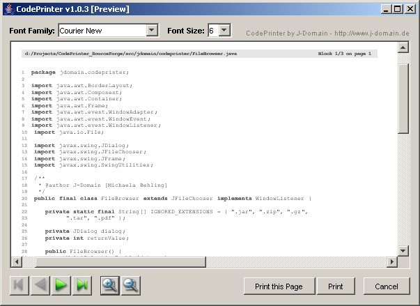 โปรแกรมพิมพ์โค้ดภาษาจาวาลงกระดาษ CodePrinter โปรแกรมพิมพ์โค้ดภาษาจาวาลงกระดาษ CodePrinter