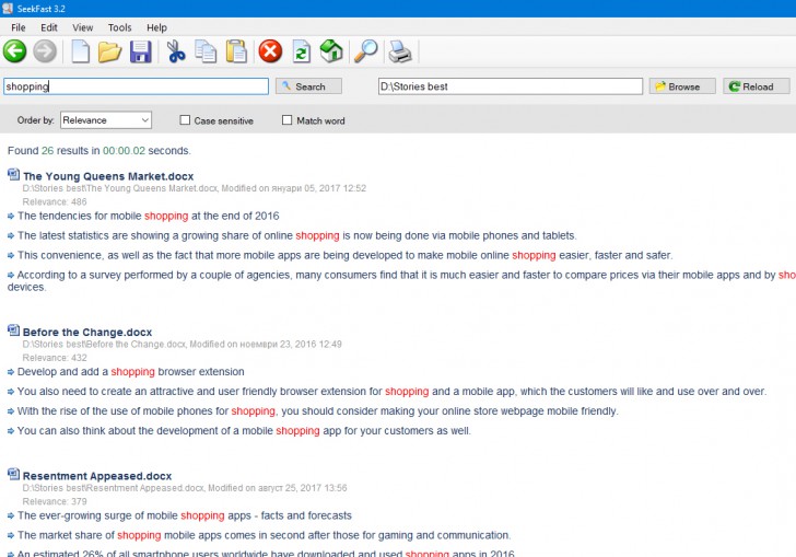 โปรแกรมค้นหาข้อความในไฟล์ SeekFast