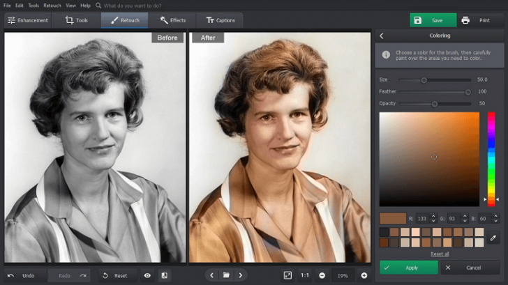 โปรแกรมแก้ภาพแตกเปลี่ยนสีภาพเก่า PhotoGlory