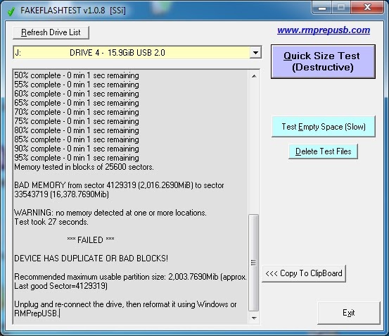 โปรแกรมทดสอบแฟลชไดร์ฟปลอม FAKEFLASHTEST