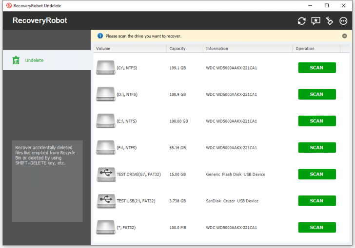 โปรแกรมกู้ข้อมูลที่ถูกลบ RecoveryRobot Undelete