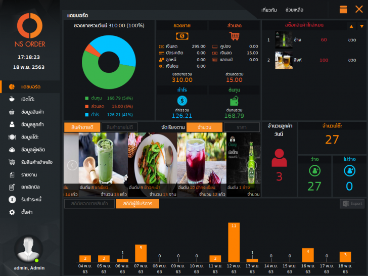 NS ORDER Professional (โปรแกรมบริหารงานร้านอาหาร ร้านกาแฟ ผับ คาราโอเกะ) : 