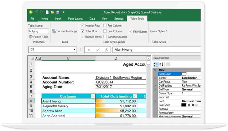 Spread.NET (โปรแกรมรวมเครื่องมือช่วยพัฒนาแอปพลิเคชัน สร้าง Spreadsheet) : 