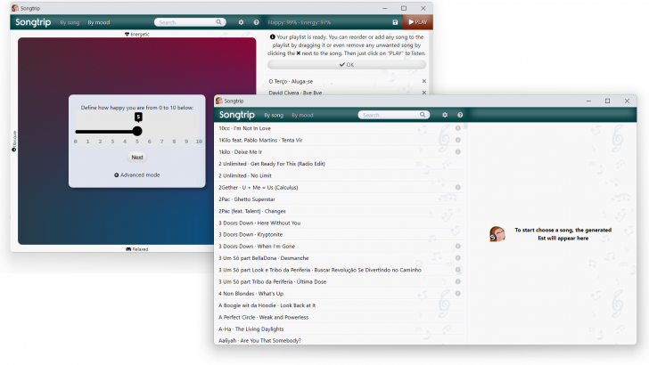 โปรแกรมสร้างเพลย์ลิสต์เล่นเพลงตามอารมณ์ Songtrip