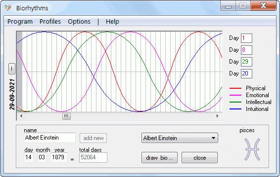 โปรแกรมวาดกราฟจังหวะชีวิต Biorhythm