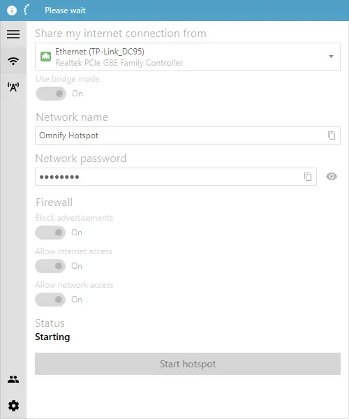 Omnify Hotspot (โปรแกรม Omnify Hotspot แชร์ไวไฟฮอตสปอต กระจายไวไฟบนคอมพิวเตอร์) : 