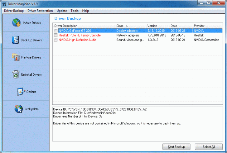 โปรแกรมสำรองไดร์เวอร์ Driver Magician