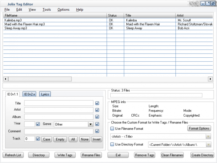 โปรแกรมแก้ไขรายละเอียดไฟล์เพลง Jolix Tag Editor
