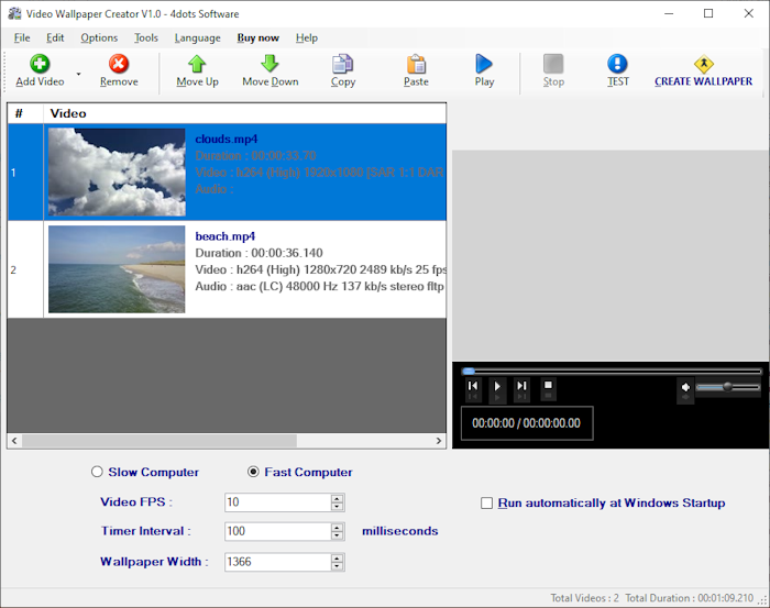 โปรแกรมสร้างพื้นหลังหน้าจอด้วยวิดีโอ Video Wallpaper Creator