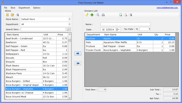 โปรแกรมจดบันทึกรายการจ่ายตลาด Free Grocery List Maker