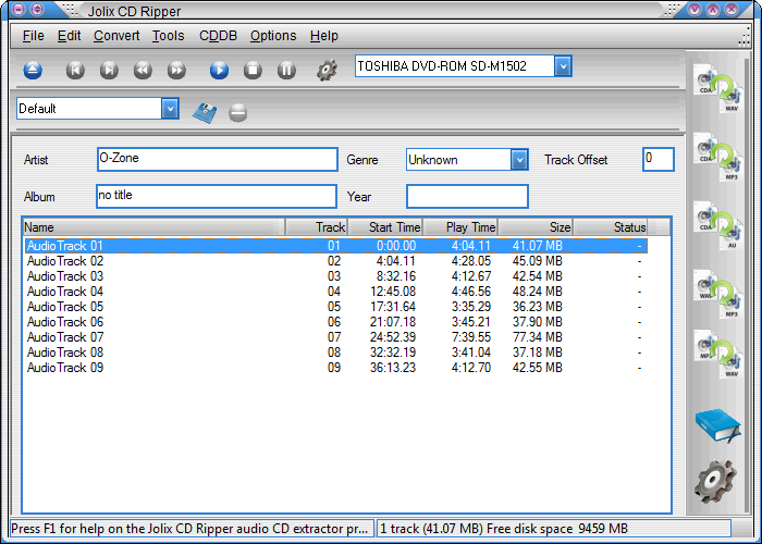 โปรแกรมคัดลอกเพลงจากแผ่นซีดี Jolix CD Ripper