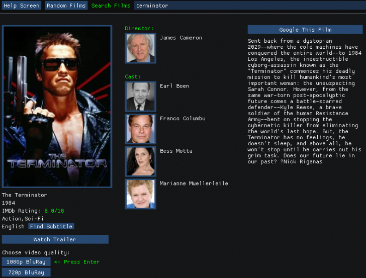 โปรแกรมค้นหาข้อมูลภาพยนตร์ Filminator