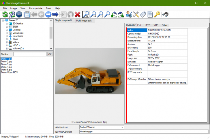 QuickImageComment (โปรแกรม จัดการข้อมูล Metadata แก้ไขรายละเอียด EXIF รูปภาพ) : 