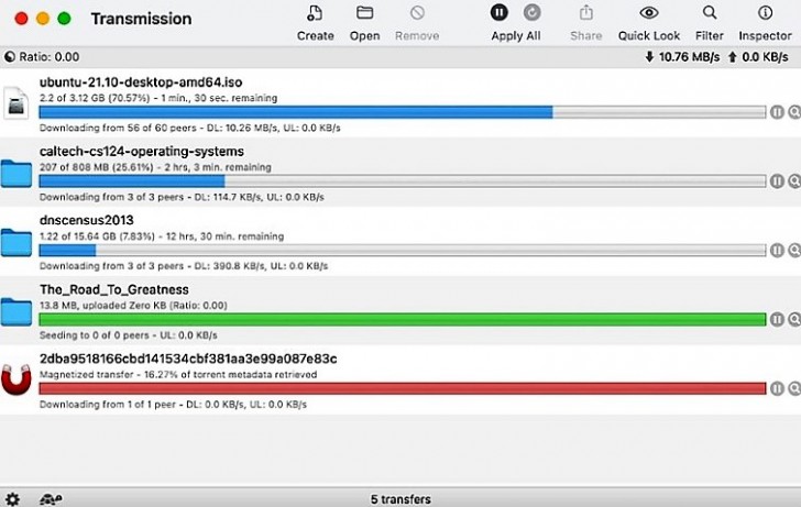 Transmission (โปรแกรม Transmission โหลดบิท ขนาดเล็ก ฟรี) : 