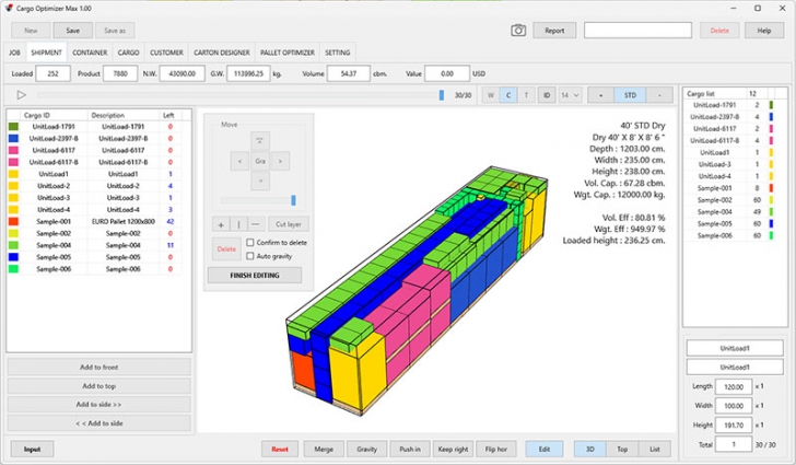 Cargo Optimizer Max (โปรแกรมคำนวณการจัดเรียงสินค้า แบบกล่องใส่ตู้คอนเนเนอร์ 3 มิติ รุ่นพัฒนาปี 2024) : 