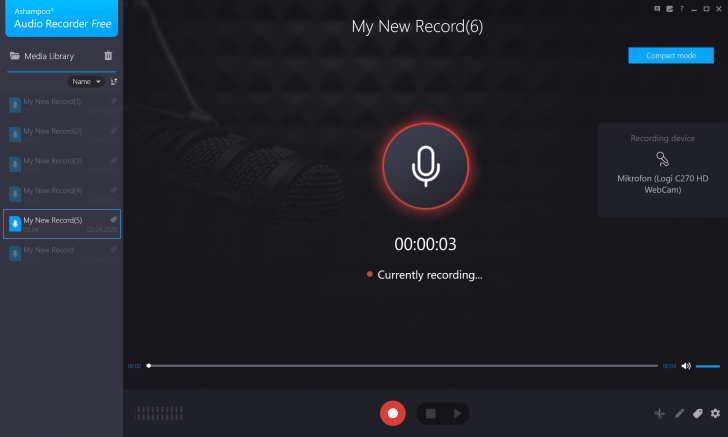 โปรแกรมบันทึกเสียง Ashampoo Audio Recorder Free