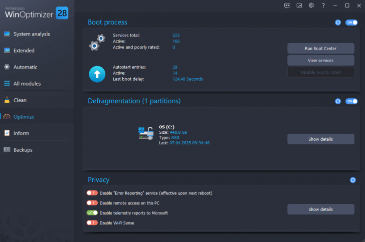 โปรแกรมเร่งความเร็วคอมพิวเตอร์ Ashampoo WinOptimizer