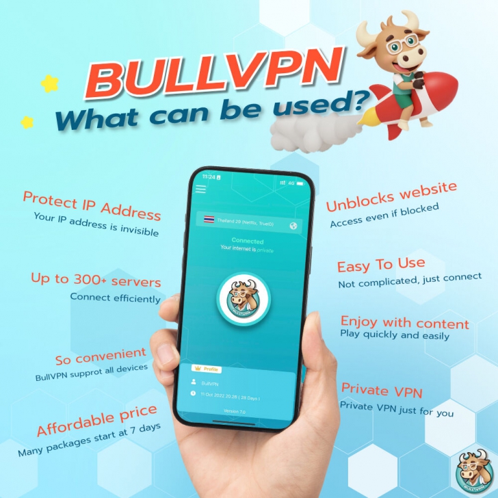 BullVPN (โปรแกรม VPN เพิ่มความปลอดภัย ปกปิดตัวตนบนโลกออนไลน์ ทะลุบล็อกเว็บไซต์)