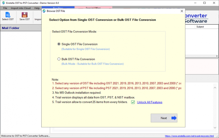 โปรแกรมกู้คืนและแปลงไฟล์ OST เป็นไฟล์ PST สำหรับอีเมล Enstella OST Recovery Software