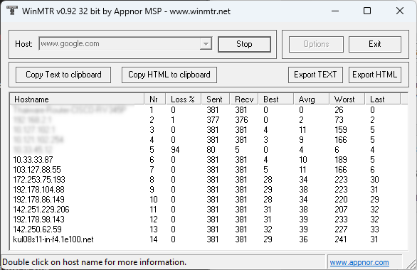 โปรแกรมเครือข่าย ตรวจสอบเน็ตเวิร์ค WinMTR