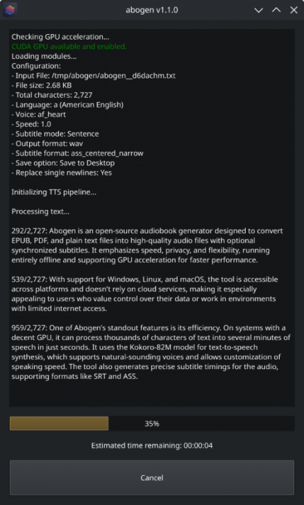 Abogen (โปรแกรมแปลงข้อความเป็นเสียง จากหนังสือ E-Book)