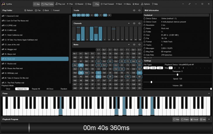 Cynthia (โปรแกรมเปิดไฟล์ เล่นเพลง MIDI เครื่องมือเยอะ ฟีเจอร์ครบ)