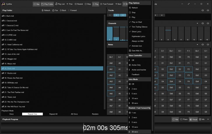 Cynthia (โปรแกรมเปิดไฟล์ เล่นเพลง MIDI เครื่องมือเยอะ ฟีเจอร์ครบ)