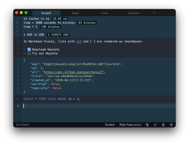 Heynote (โปรแกรมจดบันทึกชั่วคราว เน้นความเร็ว ไม่ต้องตั้งชื่อ หรือเลือกที่เก็บ)
