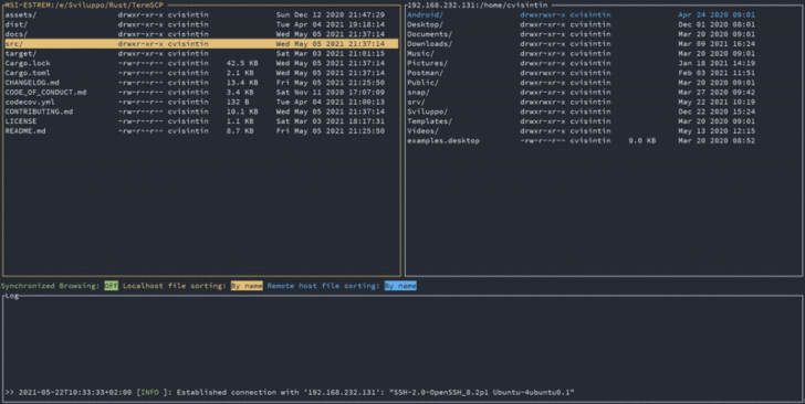 termscp (โปรแกรมถ่ายโอนไฟล์ผ่าน Terminal ลูกเล่นเยอะ) : 