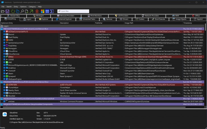 AutoRuns (โปรแกรมหมวด Startup ตรวจสอบและจัดการโปรแกรม ที่ถูกเปิดตอน Boot)