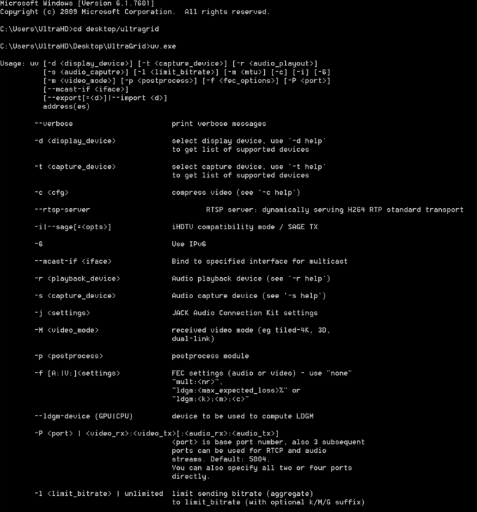 UltraGrid (โปรแกรมสตรีมวิดีโอ เสียง ผ่านเครือข่าย ความหน่วงต่ำ คุณภาพสูง)