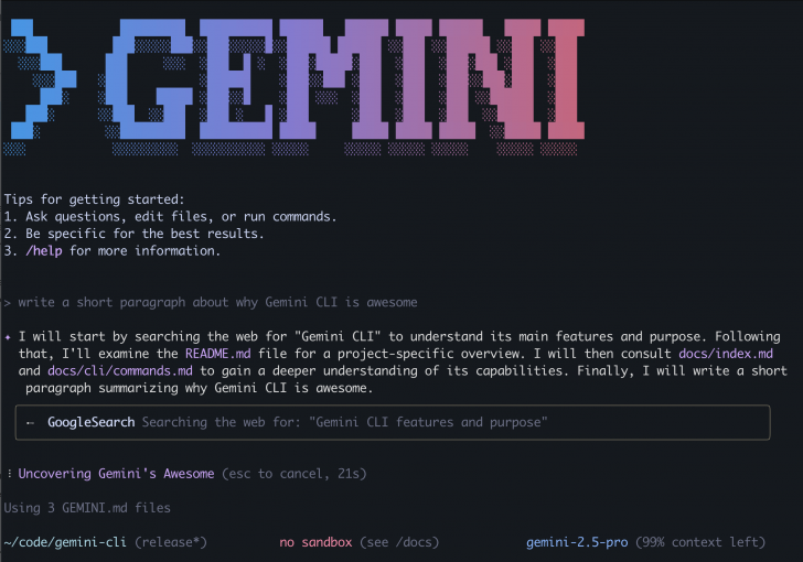 Gemini CLI (ส่วนเสริมของ Terminal ที่นำ AI จาก Gemini เข้ามาช่วยให้ใช้ง่าย)