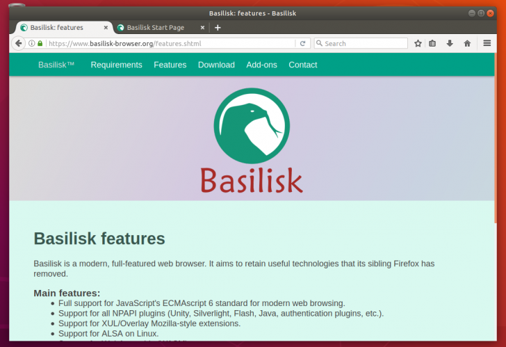 Basilisk (เว็บเบราว์เซอร์ที่พัฒนาด้วยภาษา XUL ของ Mozilla) : 