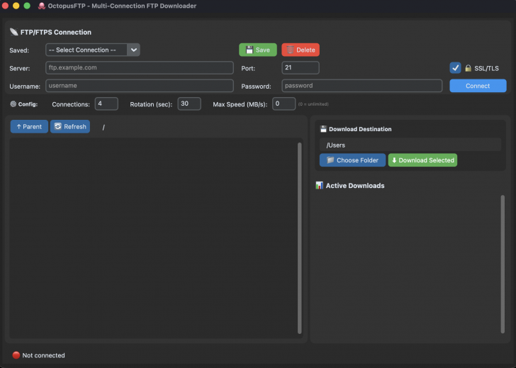 โปรแกรมช่วยดาวน์โหลดไฟล์ OctopusFTP