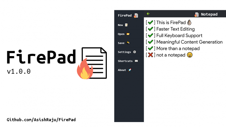 FirePad (โปรแกรมแก้ไขข้อความ ความเร็วสูง เน้นใช้คีย์บอร์ดในการนำทาง) FirePad (โปรแกรมแก้ไขข้อความ ความเร็วสูง เน้นใช้คีย์บอร์ดในการนำทาง)