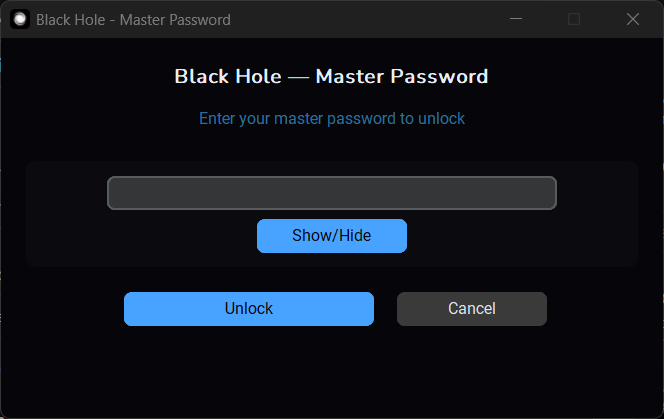 โปรแกรมจัดการรหัสผ่าน และชื่อผู้ใช้งาน Black Hole