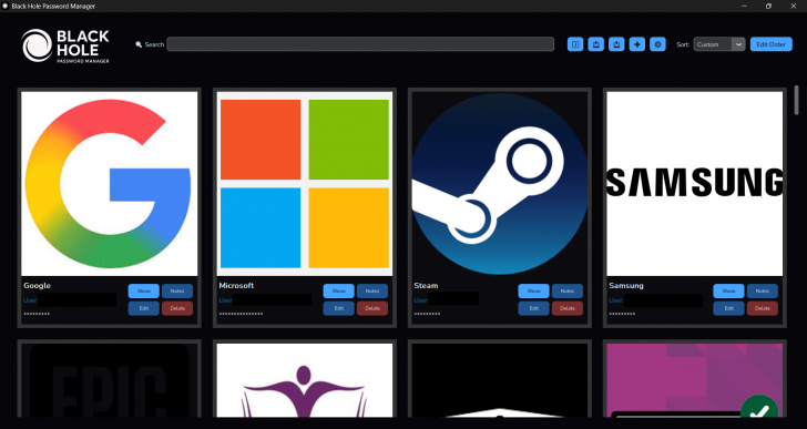 โปรแกรมจัดการรหัสผ่าน และชื่อผู้ใช้งาน Black Hole