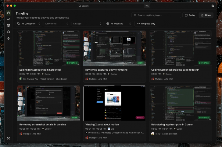 Screencap (โปรแกรมจับภาพหน้าจอ เพื่อมาสรุปไทม์ไลน์สิ่งที่ทำในแต่ละวัน)