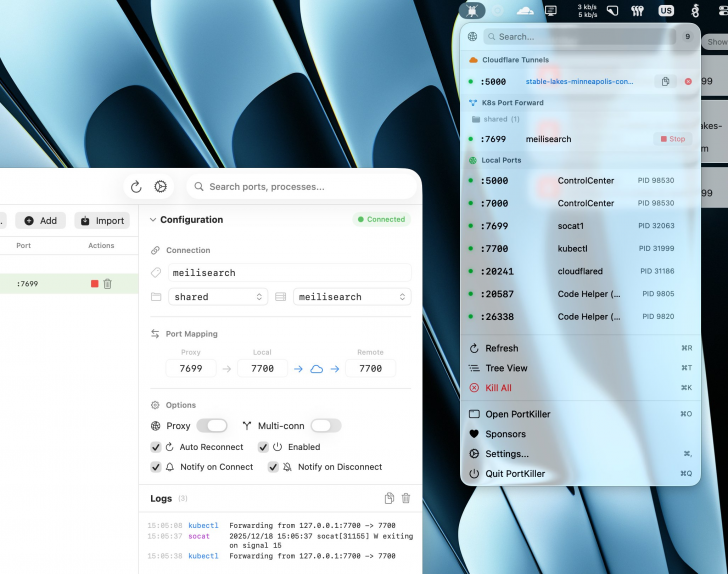 PortKiller (โปรแกรมจัดการพอร์ตเชื่อมต่ออินเทอร์เน็ต)