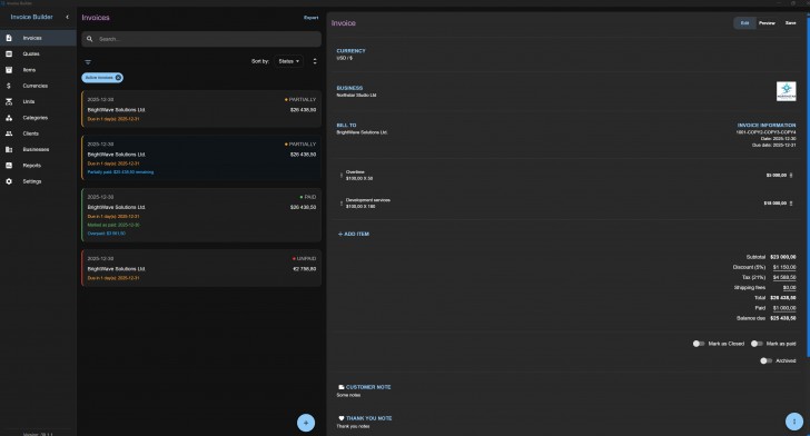 Invoice Builder (โปรแกรมสร้างใบแจ้งหนี้ และใบเสนอราคาแบบออฟไลน์)
