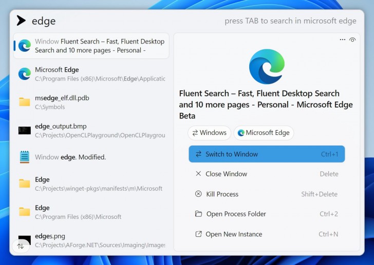 Fluent Search (โปรแกรมค้นหาไฟล์, แอป, เนื้อหาเว็บ และทุกสิ่งบน PC)