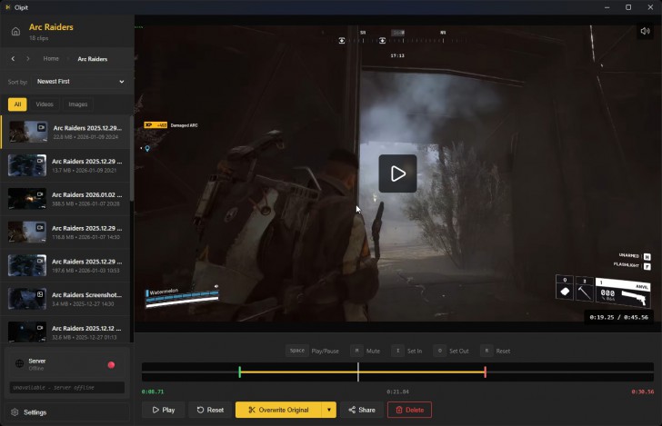 Clipit (โปรแกรมตัดต่อ จัดระเบียบไฟล์วิดีโอที่บันทึกไว้แยกตามชื่อเกม)