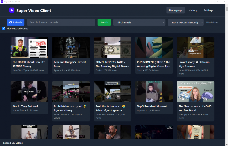 Super Video Client (โปรแกรมแนะนำวิดีโอ YouTube ในแบบของผู้ใช้เอง)