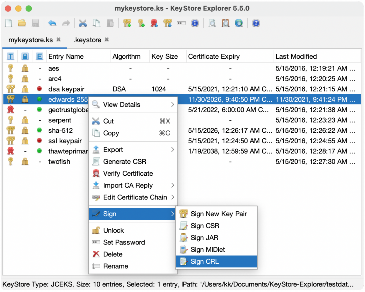 KeyStore Explorer (โปรแกรมจัดการ Keytool และ Jarsigner สำหรับ Java)