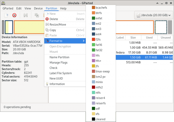 GNOME Partition Editor (โปรแกรมจัดการพาร์ทิชันบนฮาร์ดไดร์ฟ)