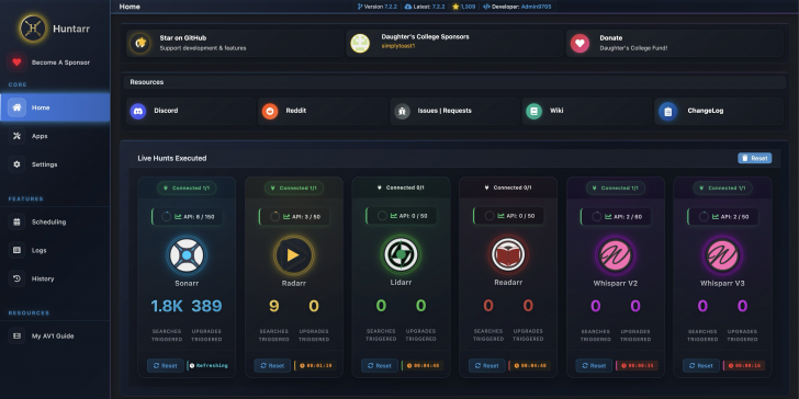 Huntarr (จัดการและค้นหา สื่อมัลติมีเดียออนไลน์ ที่ขาดหายไป)